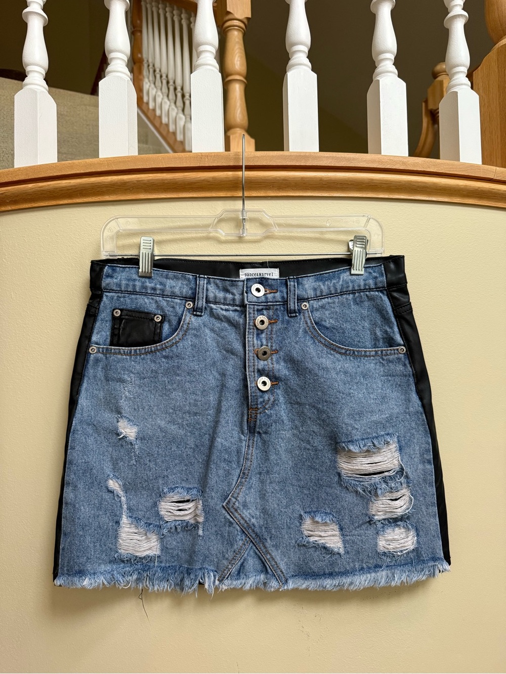 Denim Mini Skirt with leather back